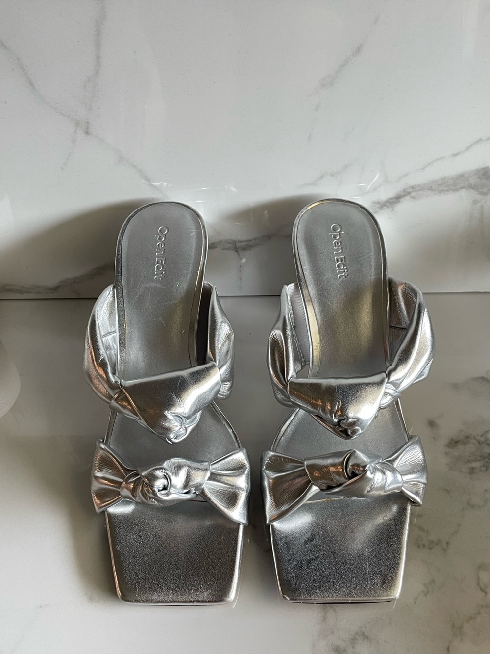 Open Edit Silver Knot Bow Slide Sandals - Women's